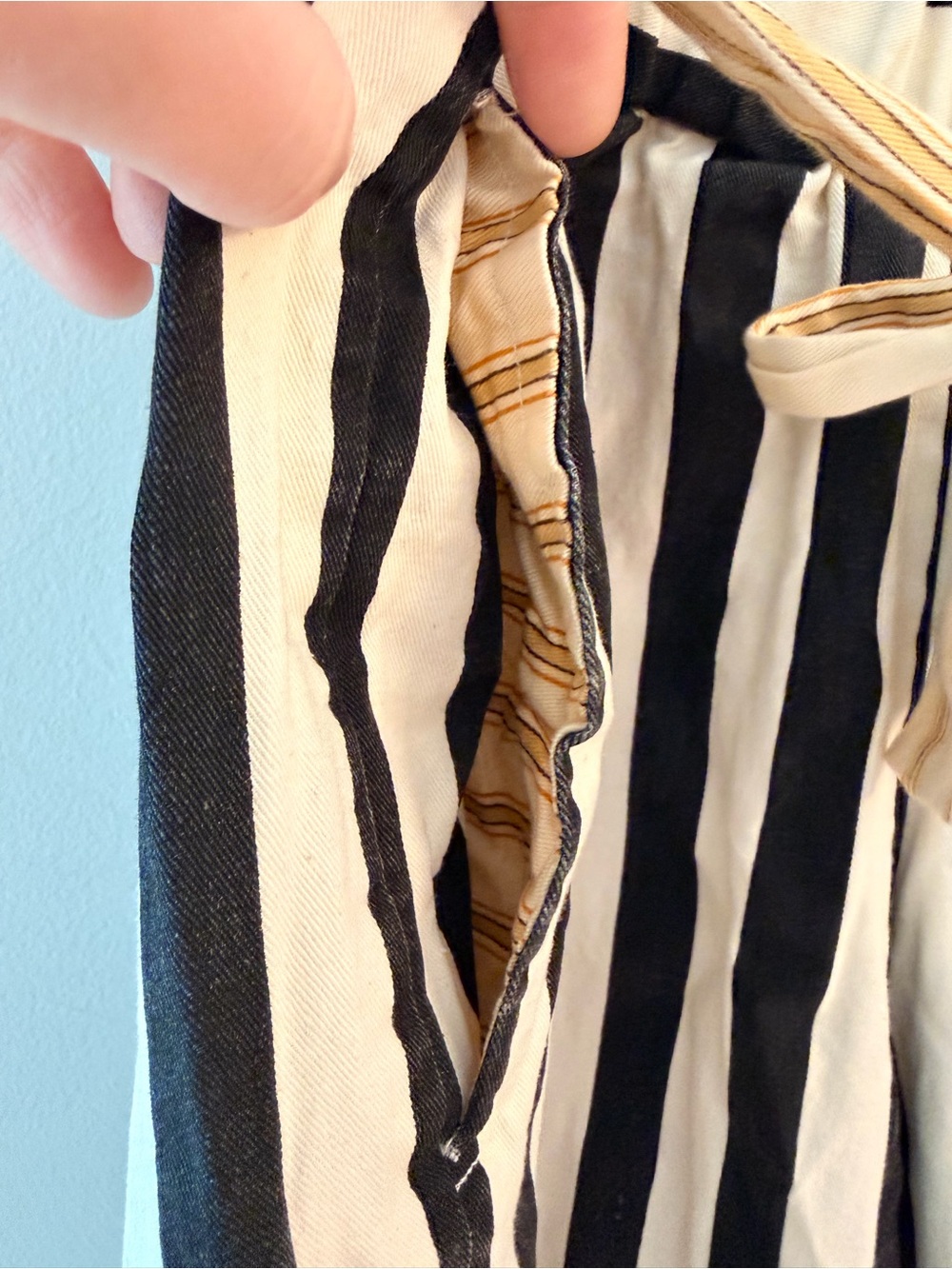 Handmade Striped Black and Cream culottes Waist Tie- heavyweight cotton - Picture 3 of 5